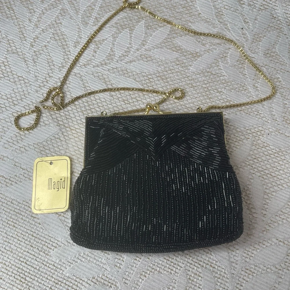 Magid Vintage Black Beaded Evening Bag NWT